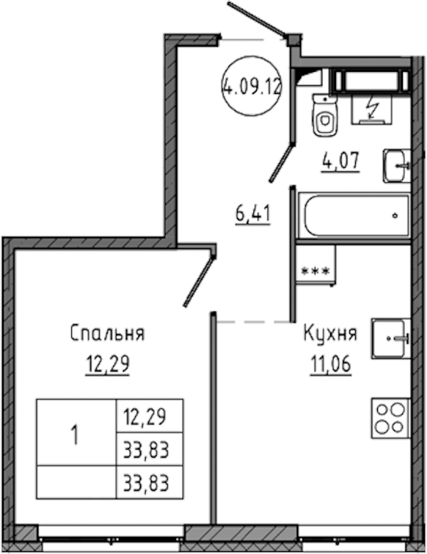 1-комнатная квартира 33.83 м², 10/18 эт., ЖК «Максималист»