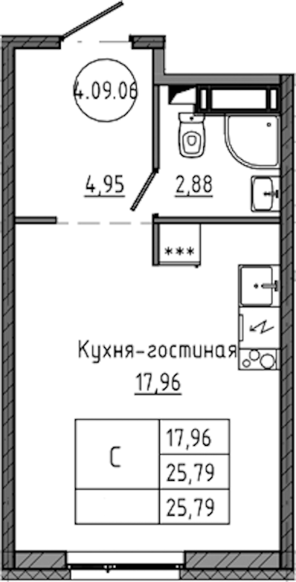 Квартира студия 25.79 м², 10/18 эт., ЖК «Максималист»