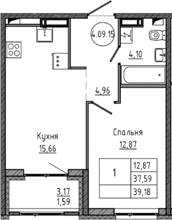 1-комнатная квартира 39.18 м², 10/18 эт., ЖК «Максималист»