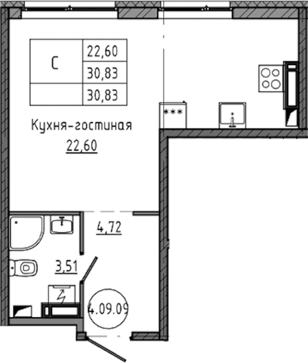 Квартира студия 30.83 м², 10/18 эт., ЖК «Максималист»