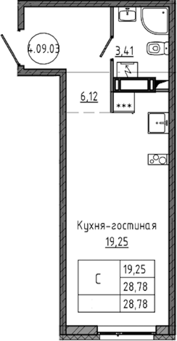 Квартира студия 28.78 м², 11/18 эт., ЖК «Максималист»