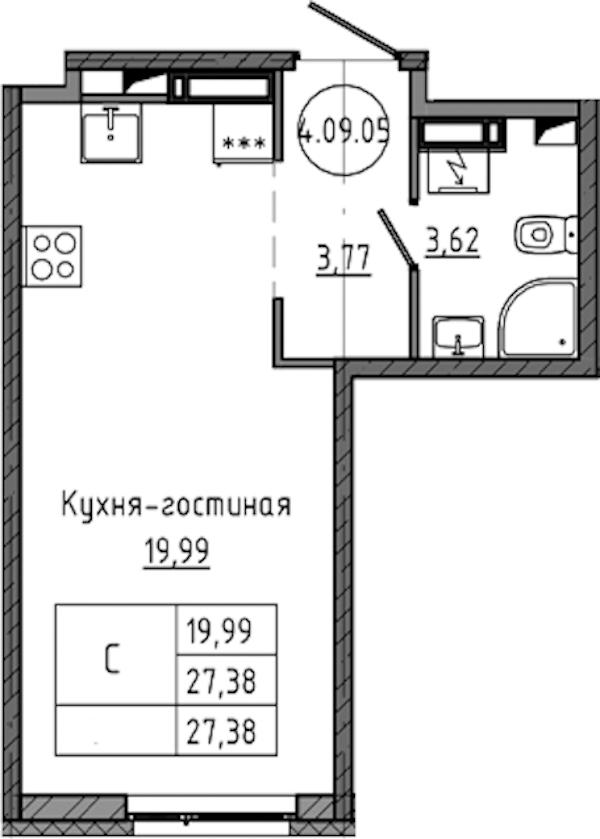 Квартира студия 27.38 м², 11/18 эт., ЖК «Максималист»