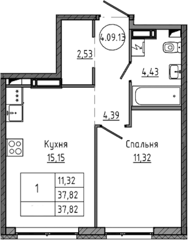 1-комнатная квартира 37.82 м², 11/18 эт., ЖК «Максималист»