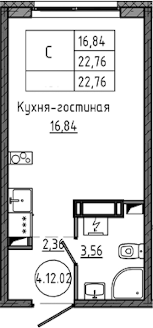 Квартира студия 22.76 м², 12/18 эт., ЖК «Максималист»