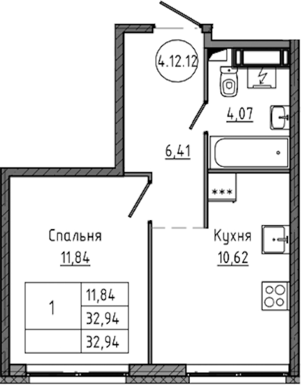 1-комнатная квартира 32.94 м², 12/18 эт., ЖК «Максималист»