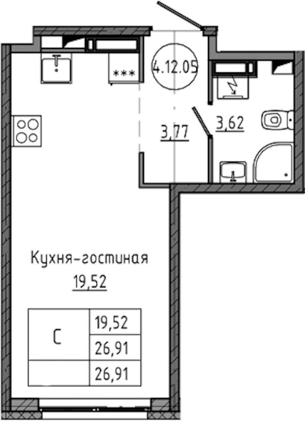 Квартира студия 26.91 м², 12/18 эт., ЖК «Максималист»