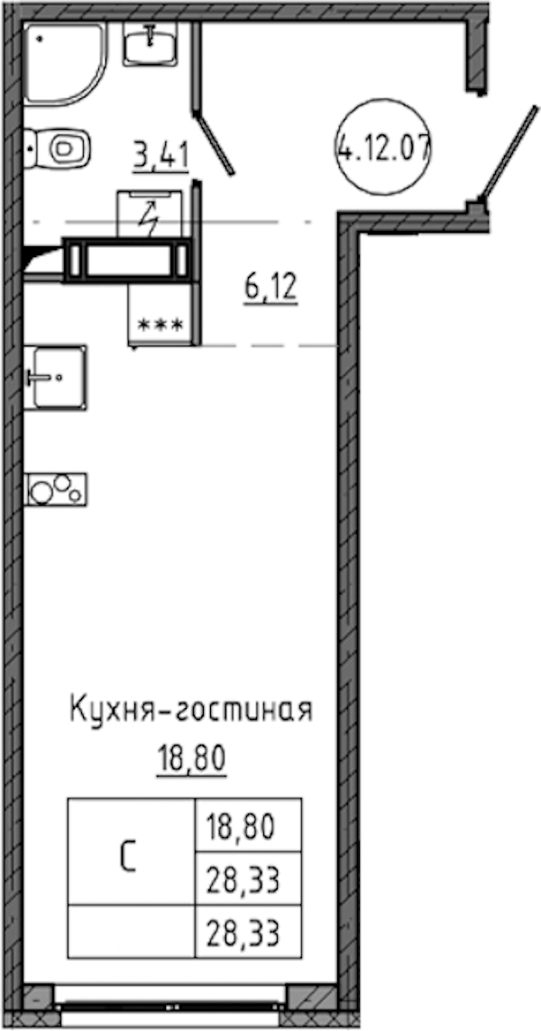 Квартира студия 28.33 м², 12/18 эт., ЖК «Максималист»