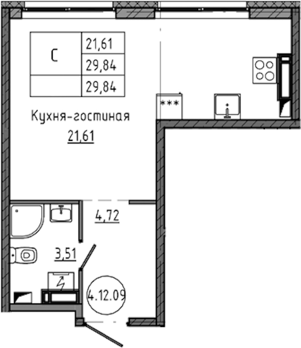 Квартира студия 29.84 м², 12/18 эт., ЖК «Максималист»