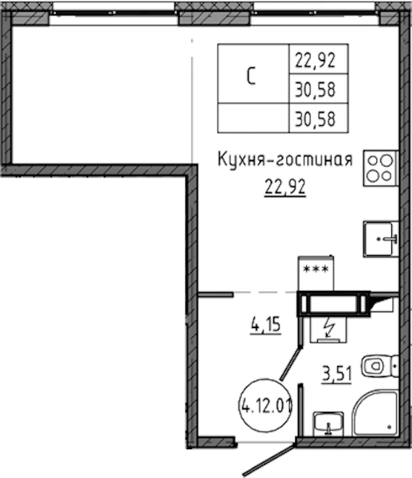 Квартира студия 30.58 м², 13/18 эт., ЖК «Максималист»