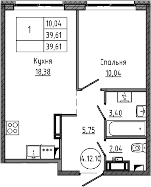 1-комнатная квартира 39.61 м², 13/18 эт., ЖК «Максималист»