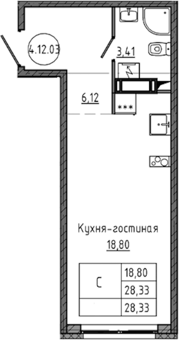 Квартира студия 28.33 м², 13/18 эт., ЖК «Максималист»