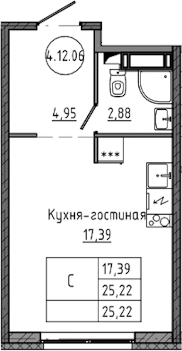 Квартира студия 25.22 м², 13/18 эт., ЖК «Максималист»