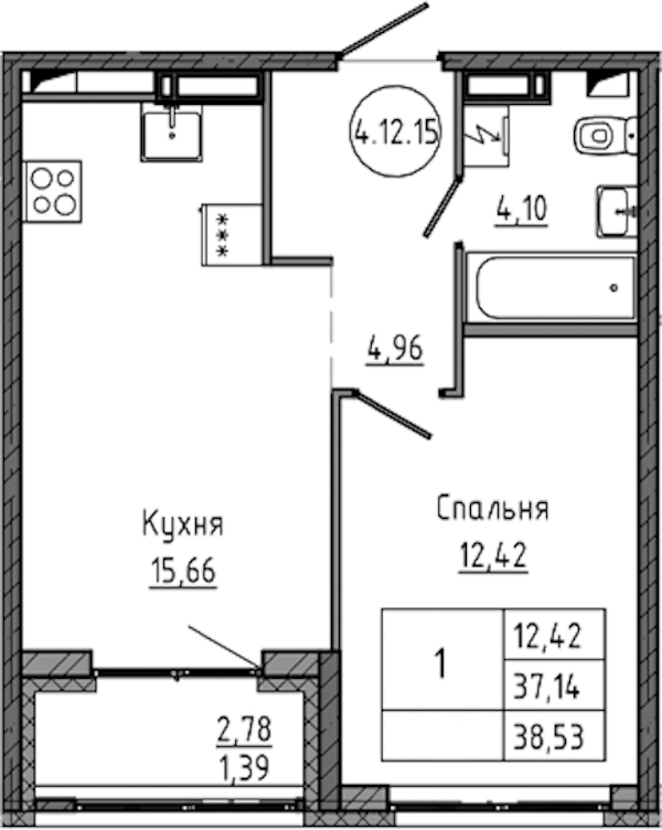 1-комнатная квартира 38.53 м², 13/18 эт., ЖК «Максималист»
