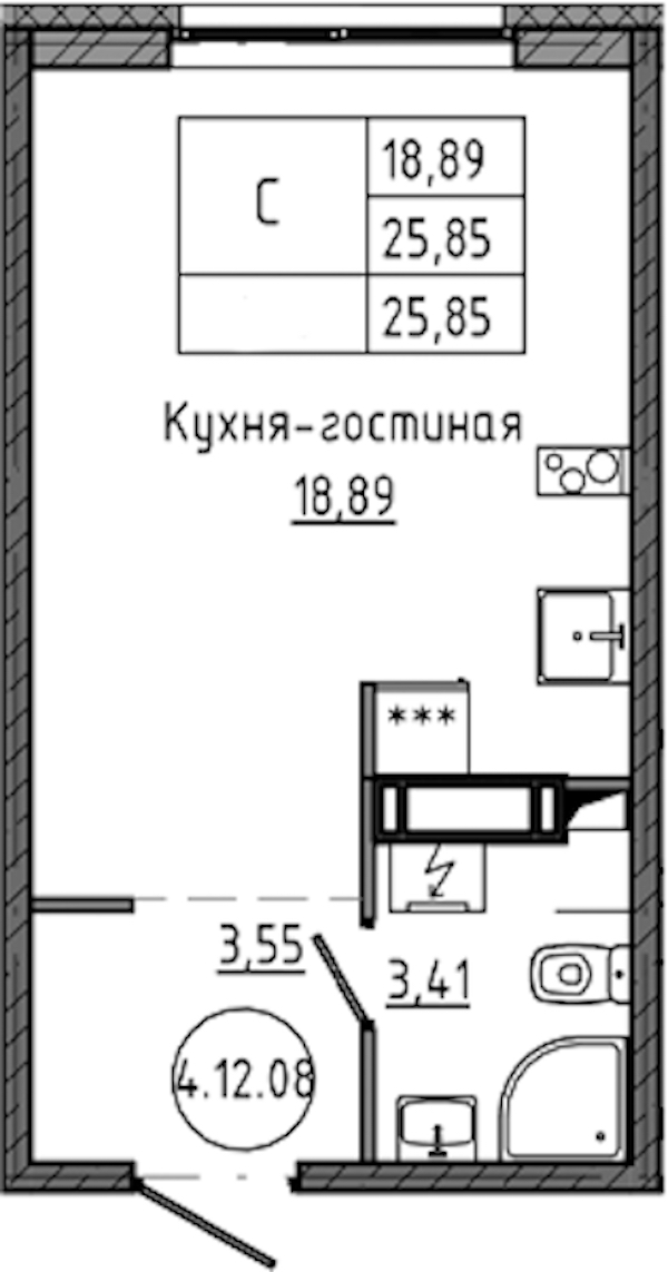 Квартира студия 25.85 м², 13/18 эт., ЖК «Максималист»