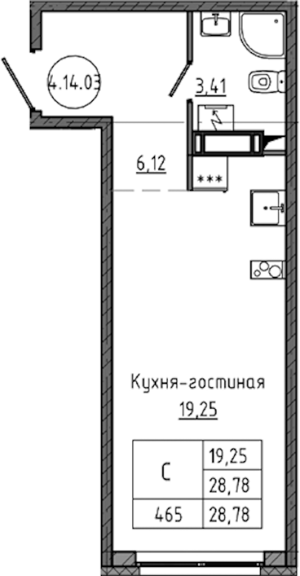 Квартира студия 28.78 м², 14/18 эт., ЖК «Максималист»