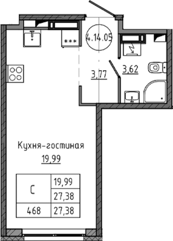 Квартира студия 27.38 м², 14/18 эт., ЖК «Максималист»