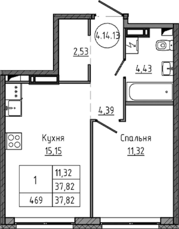 1-комнатная квартира 37.82 м², 14/18 эт., ЖК «Максималист»