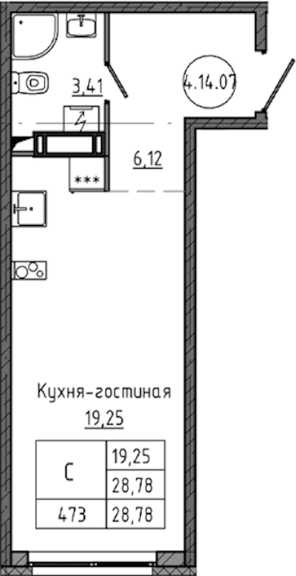Квартира студия 28.78 м², 14/18 эт., ЖК «Максималист»