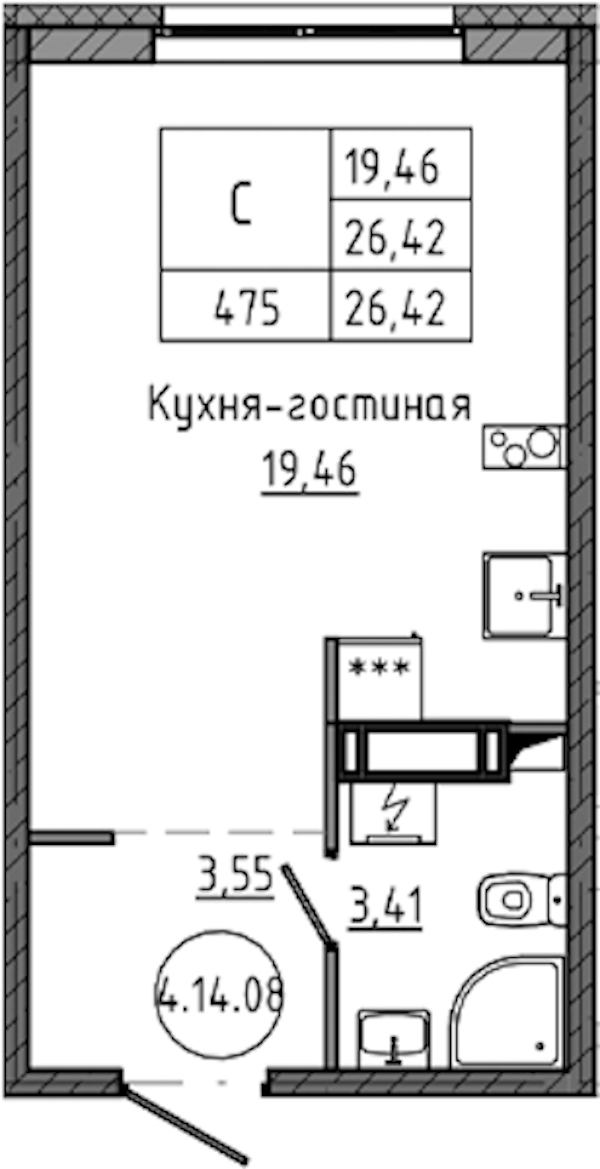 Квартира студия 26.42 м², 14/18 эт., ЖК «Максималист»