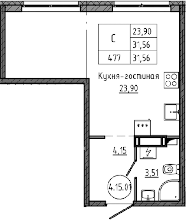 Квартира студия 31.56 м², 15/18 эт., ЖК «Максималист»