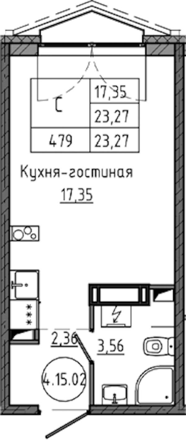 Квартира студия 23.27 м², 15/18 эт., ЖК «Максималист»