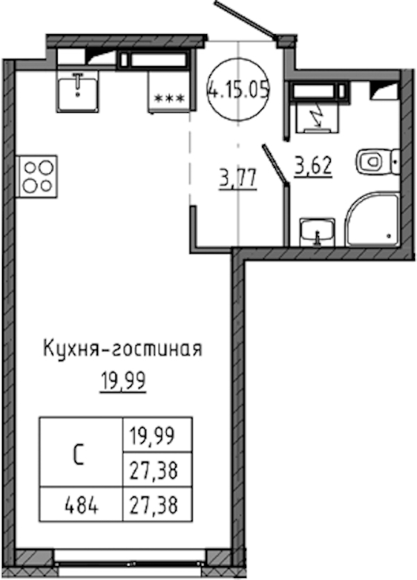 Квартира студия 27.38 м², 15/18 эт., ЖК «Максималист»
