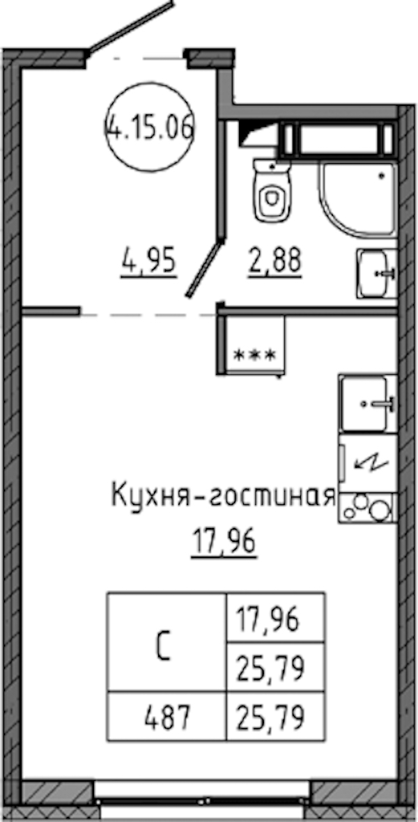 Квартира студия 25.79 м², 15/18 эт., ЖК «Максималист»