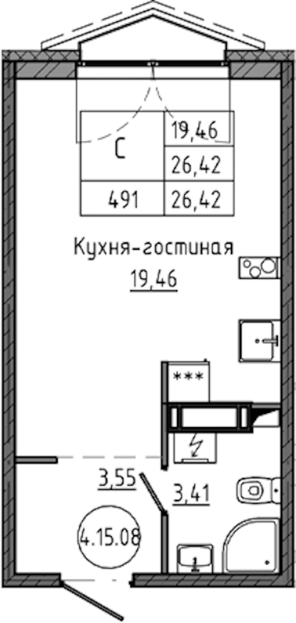 Квартира студия 26.42 м², 15/18 эт., ЖК «Максималист»