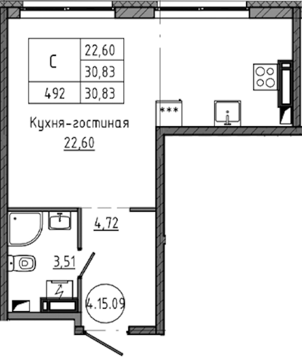 Квартира студия 30.83 м², 15/18 эт., ЖК «Максималист»