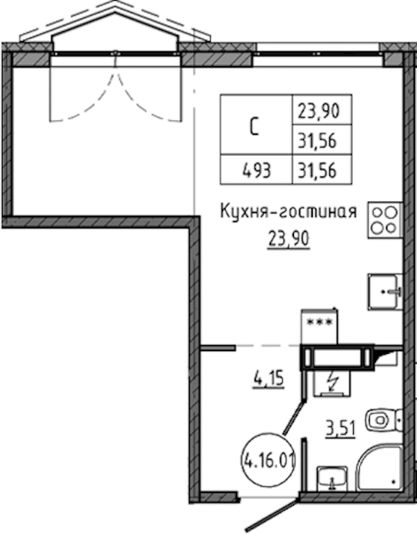 Квартира студия 31.56 м², 16/18 эт., ЖК «Максималист»