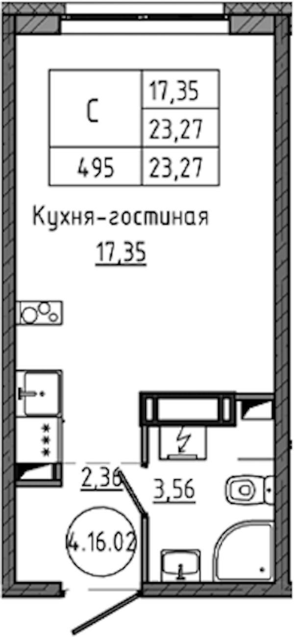 Квартира студия 23.27 м², 16/18 эт., ЖК «Максималист»
