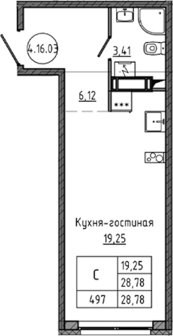 Квартира студия 28.78 м², 16/18 эт., ЖК «Максималист»