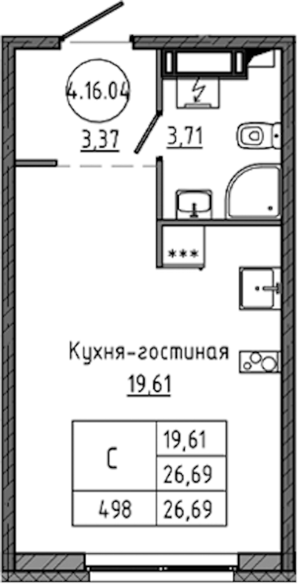 Квартира студия 26.69 м², 16/18 эт., ЖК «Максималист»