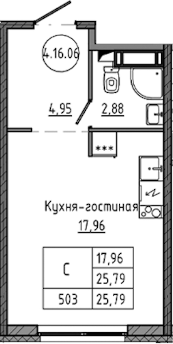 Квартира студия 25.79 м², 16/18 эт., ЖК «Максималист»