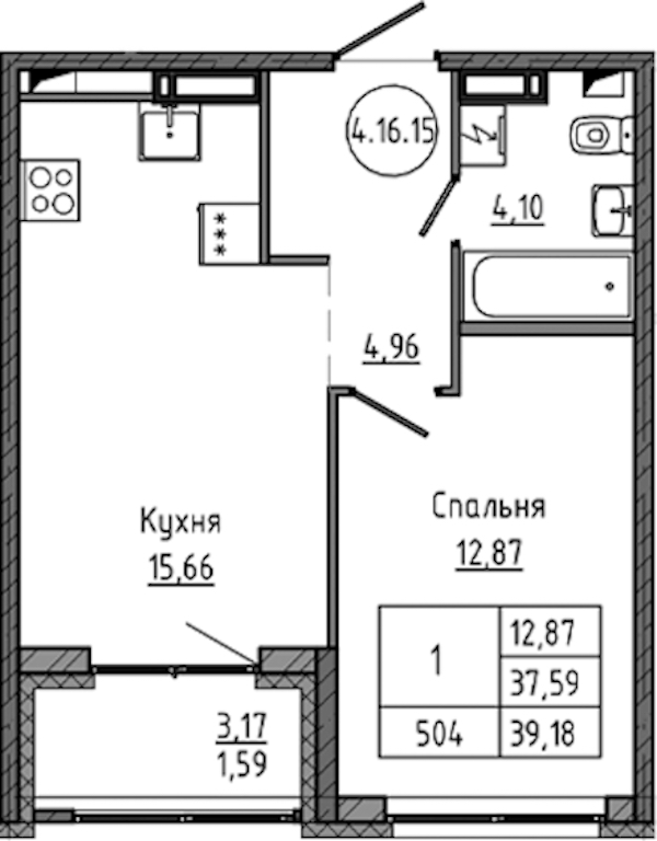 1-комнатная квартира 39.18 м², 16/18 эт., ЖК «Максималист»