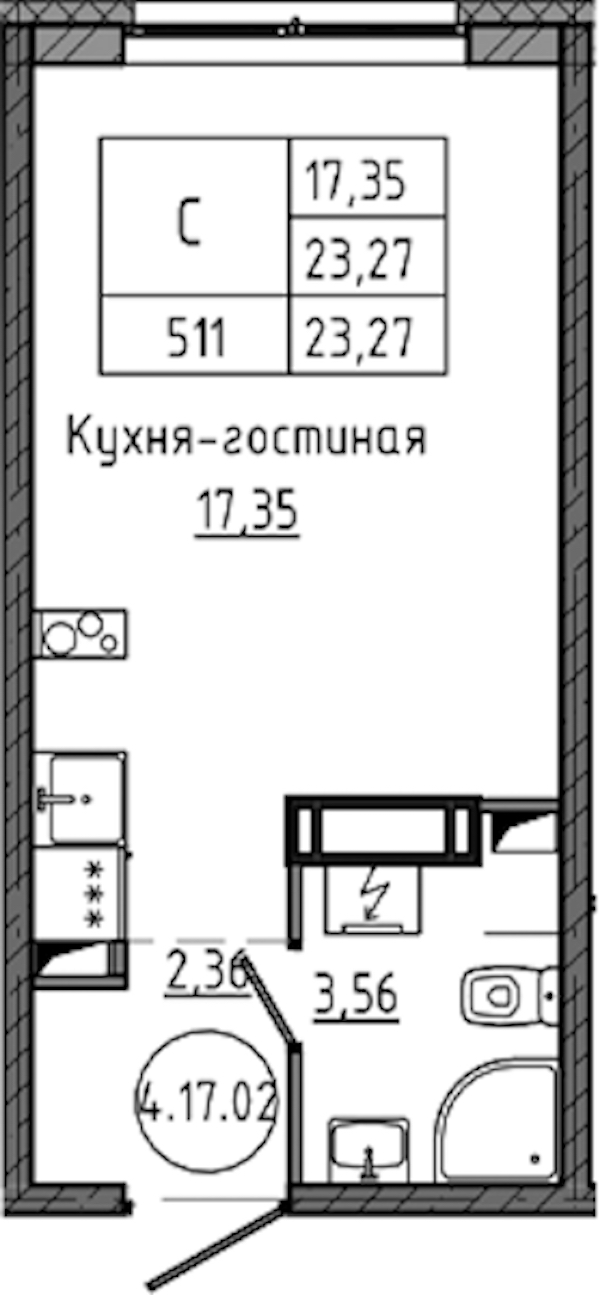 Квартира студия 23.27 м², 17/18 эт., ЖК «Максималист»