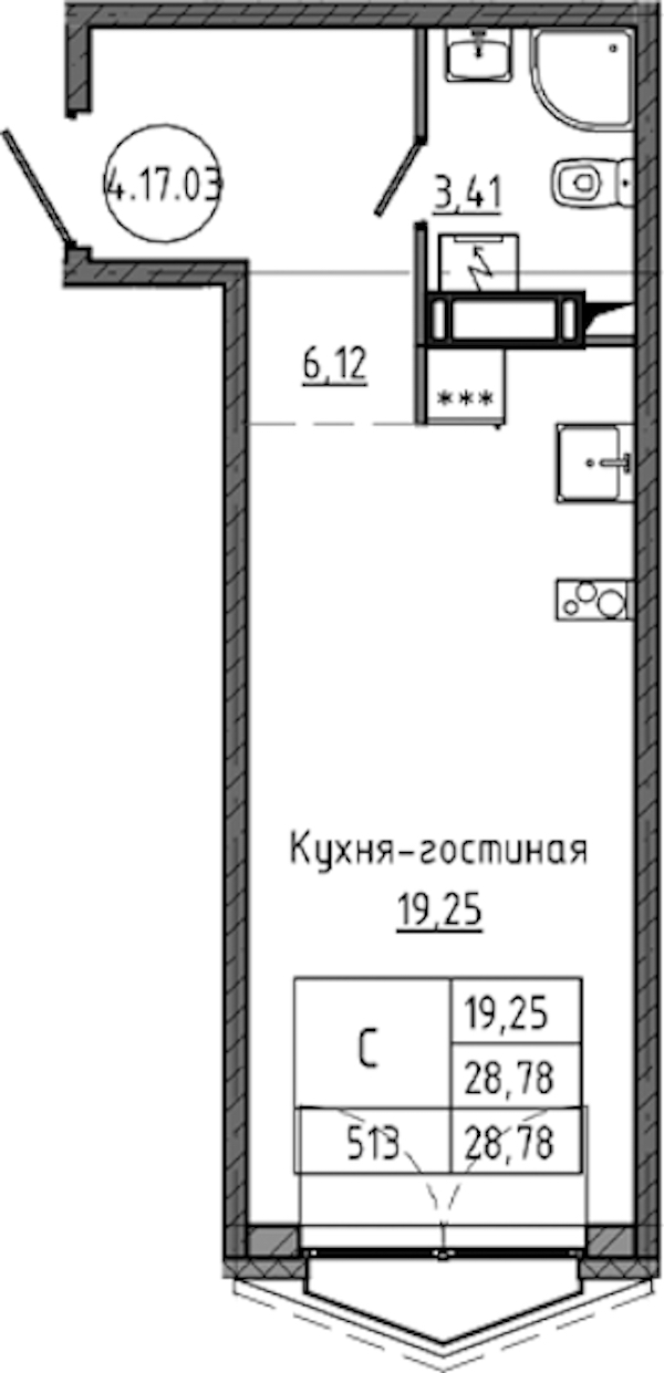 Квартира студия 28.78 м², 17/18 эт., ЖК «Максималист»