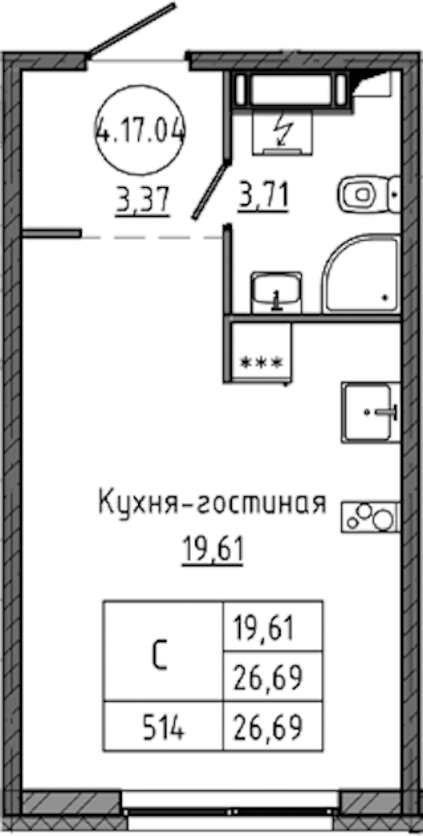 Квартира студия 26.69 м², 17/18 эт., ЖК «Максималист»