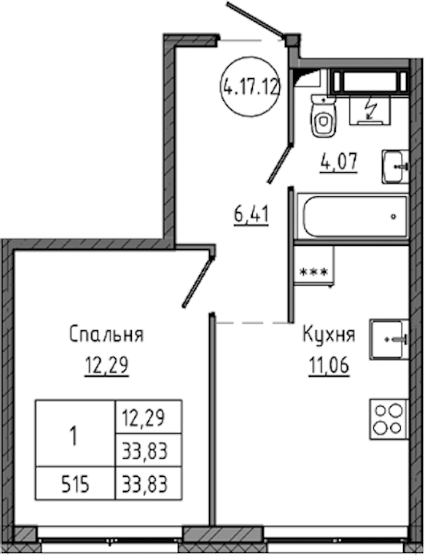 1-комнатная квартира 33.83 м², 17/18 эт., ЖК «Максималист»