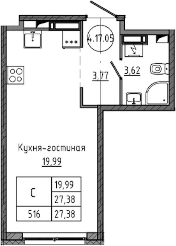 Квартира студия 27.38 м², 17/18 эт., ЖК «Максималист»