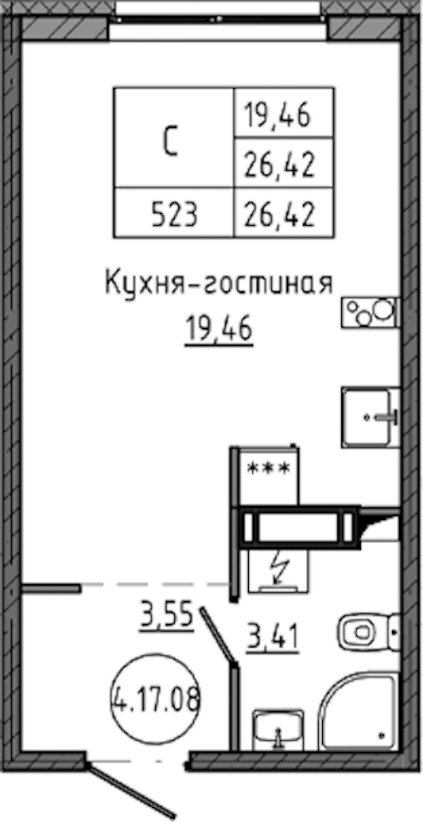 Квартира студия 26.42 м², 17/18 эт., ЖК «Максималист»