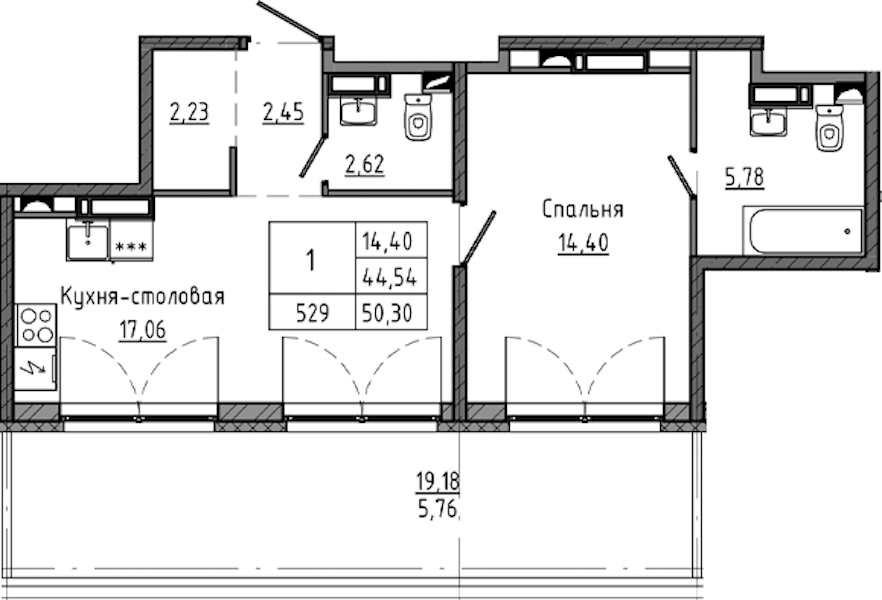 1-комнатная квартира 50.3 м², 18/18 эт., ЖК «Максималист»