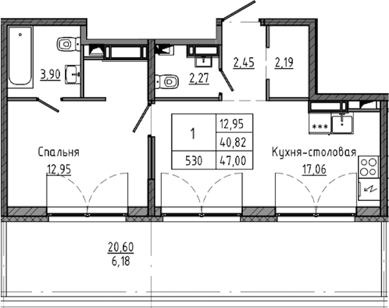 1-комнатная квартира 47 м², 18/18 эт., ЖК «Максималист»
