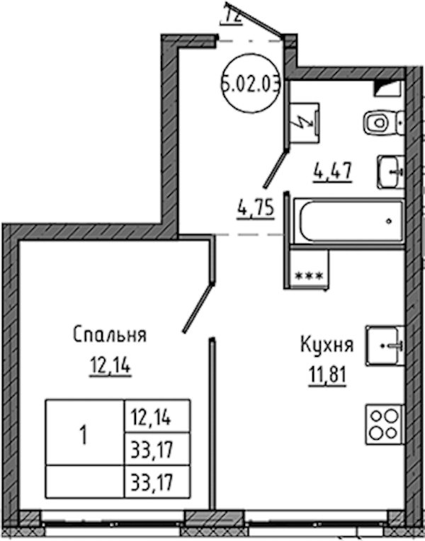 1-комнатная квартира 33.17 м², 2/18 эт., ЖК «Максималист»