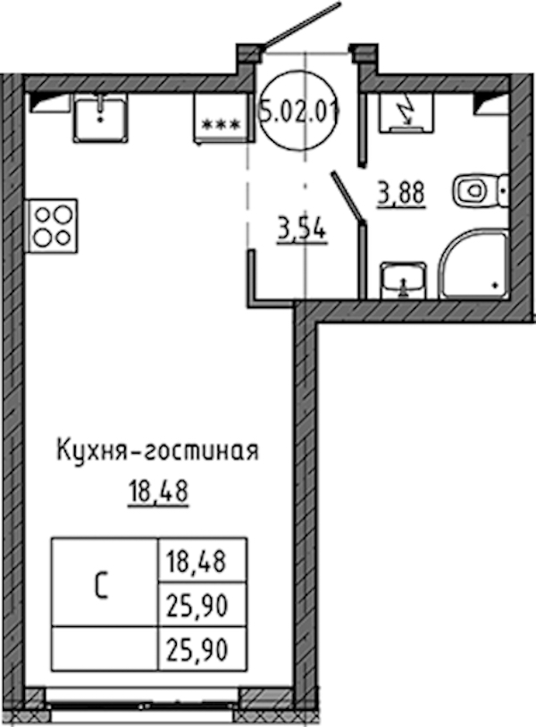 Квартира студия 25.9 м², 2/18 эт., ЖК «Максималист»