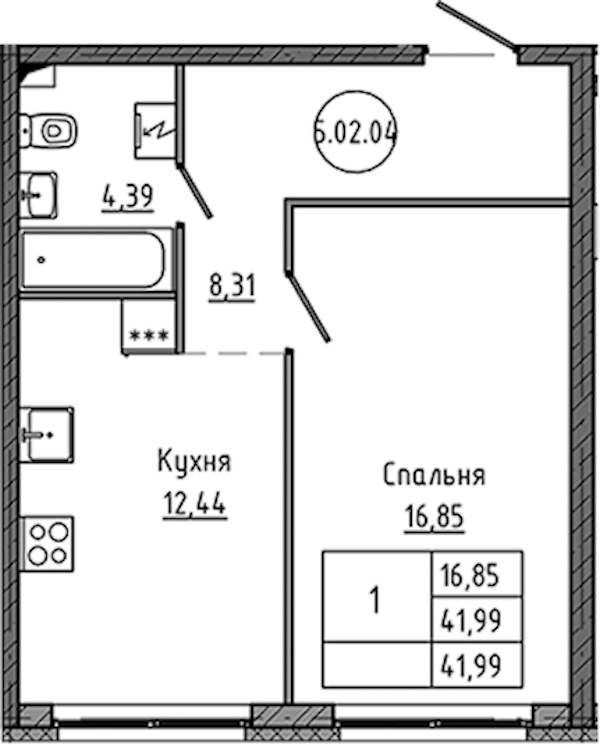 1-комнатная квартира 41.99 м², 2/18 эт., ЖК «Максималист»