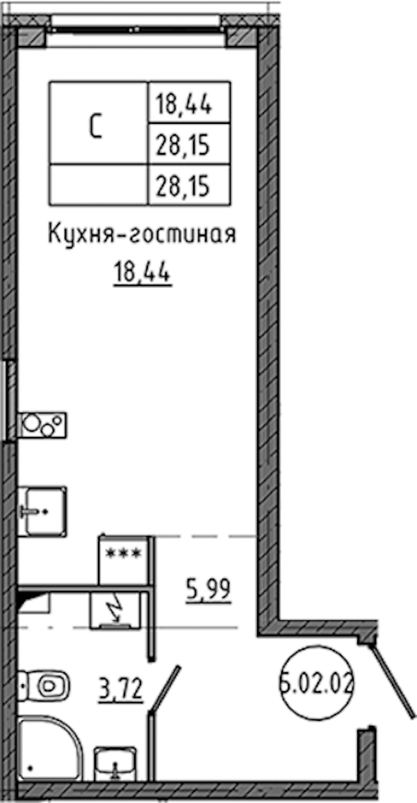 Квартира студия 28.15 м², 2/18 эт., ЖК «Максималист»