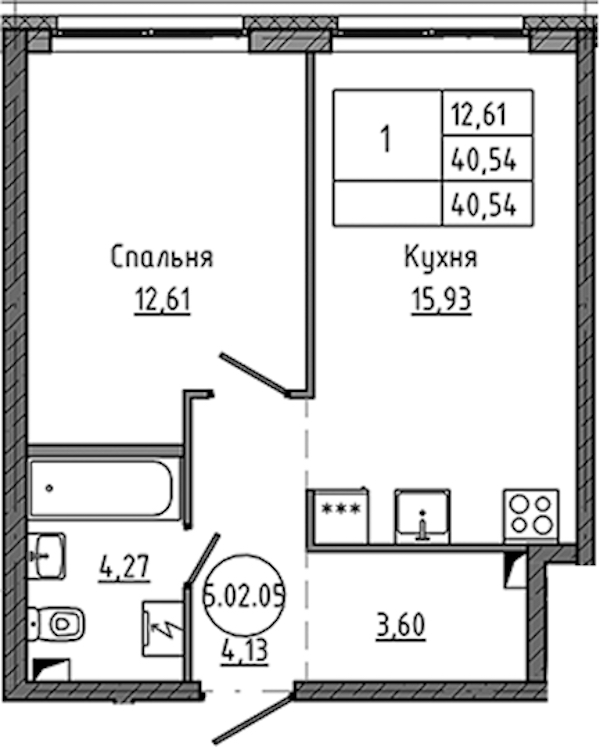 1-комнатная квартира 40.54 м², 2/18 эт., ЖК «Максималист»