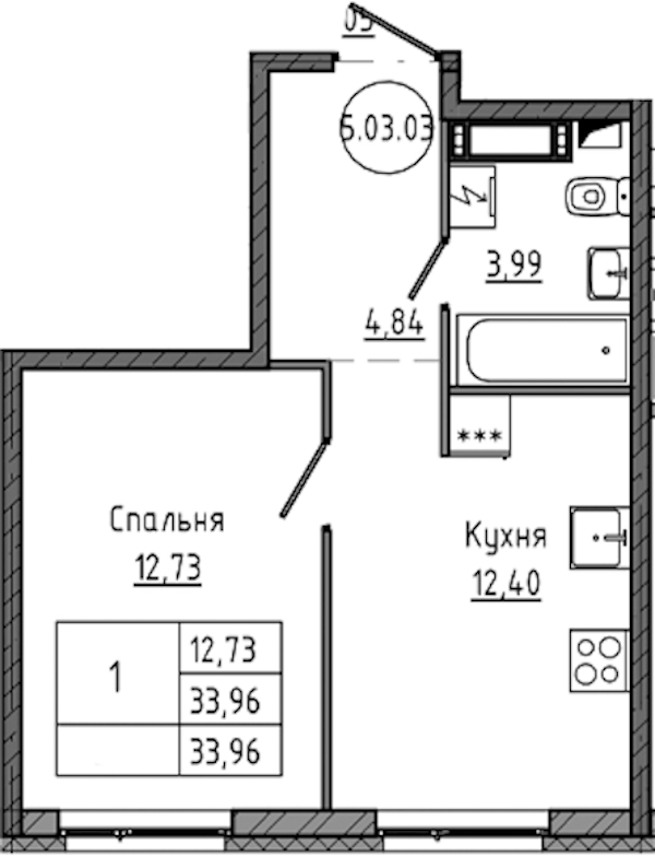 1-комнатная квартира 33.96 м², 3/18 эт., ЖК «Максималист»