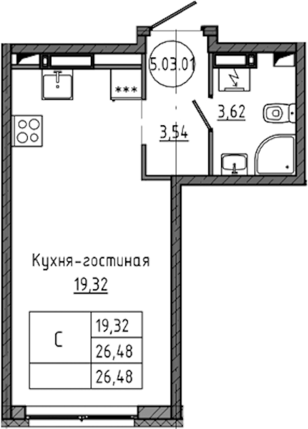 Квартира студия 26.48 м², 4/18 эт., ЖК «Максималист»